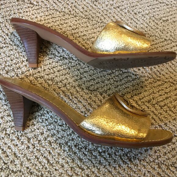 Tory Burch Gold Aerin Heeled Slide 8M - Picture 9 of 10